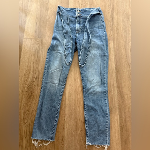 Abercrombie Ultra High Rise Super Skinny Ankle Denim Jeans with Tie Waist Belt - Picture 7 of 7